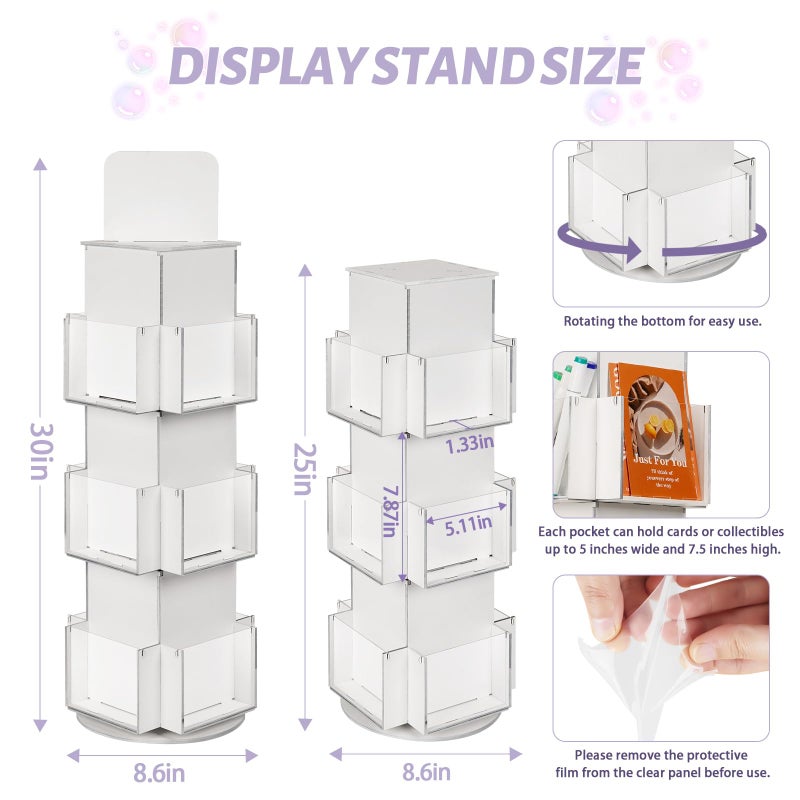 Natheeph Rotating Display Stand Greeting Card Display Wooden Display Rack with Two Card Sticker for Greeting Card Vendor Coffee Bag 3 Tier Tabletop Display Stand (White) - Image 2